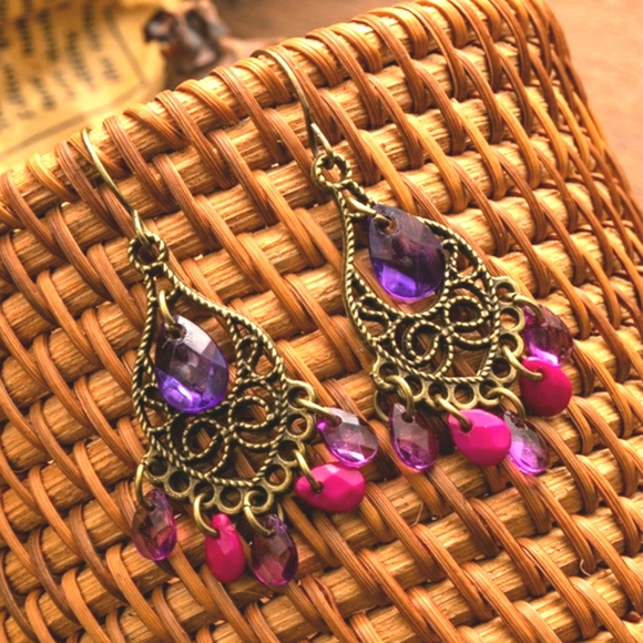 Purple Dangle Earrings - Picture 6 of 6